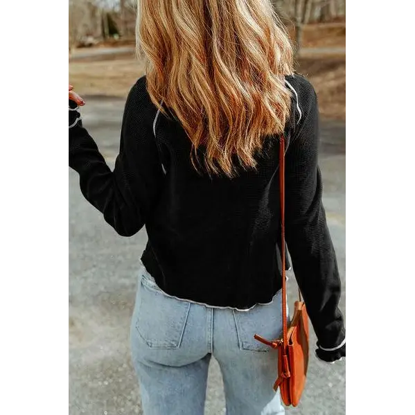 Sequin Lucky Clover Lettuce Trim Long Sleeve Top for Women