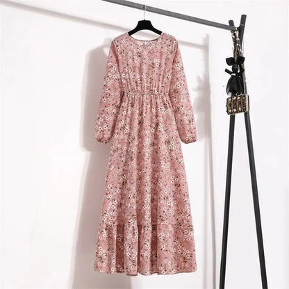 Spring Summer Women Maxi Dresses Casual Floral Printed O-neck Dress - 1 / M