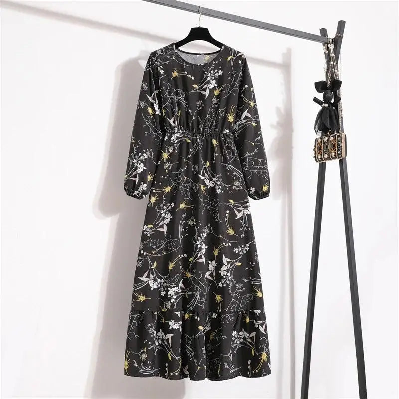 Spring Summer Women Maxi Dresses Casual Floral Printed O-neck Dress - 4 / L