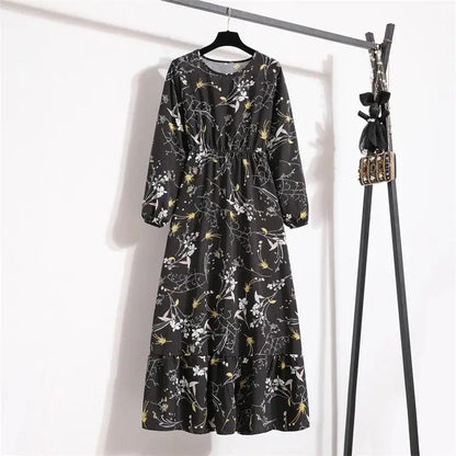 Spring Summer Women Maxi Dresses Casual Floral Printed O-neck Dress - 4 / L