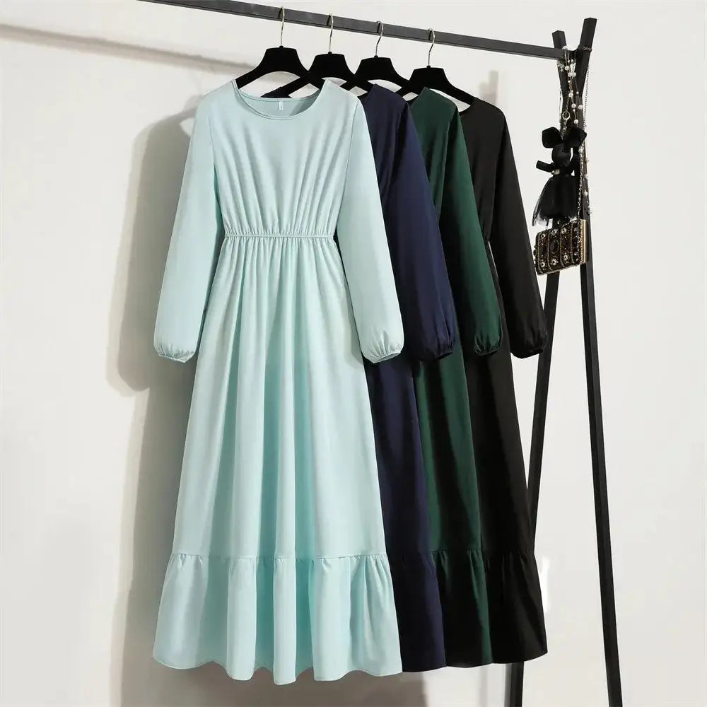 Spring Summer Women Maxi Dresses Casual Floral Printed O-neck Dress