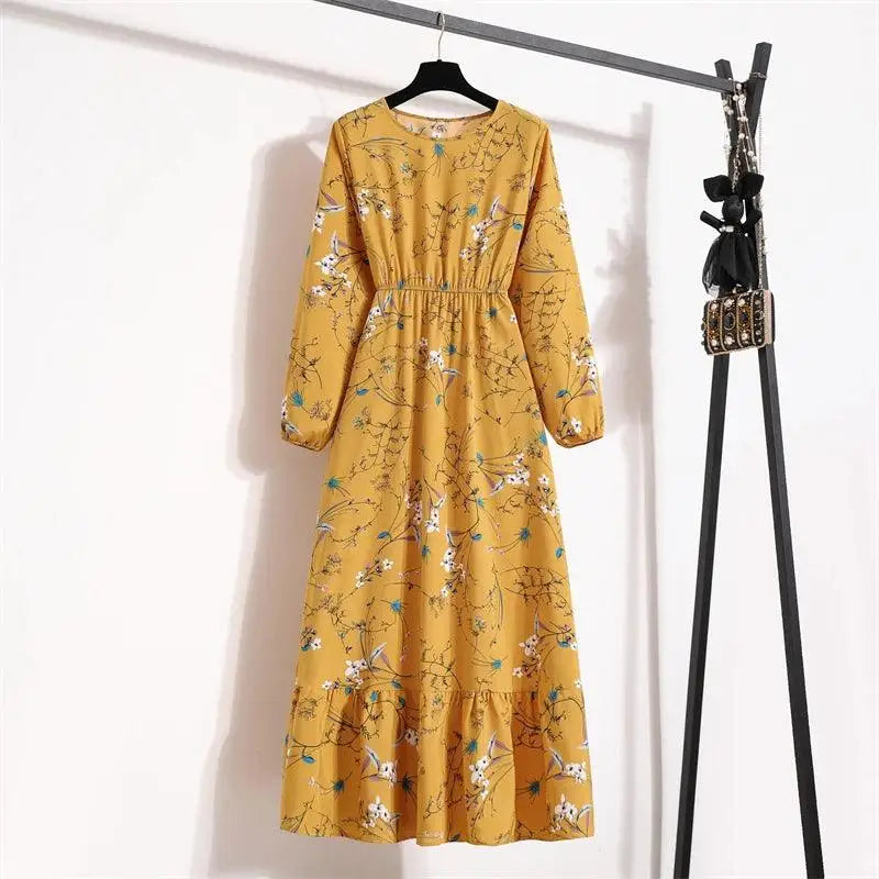 Spring Summer Women Maxi Dresses Casual Floral Printed O-neck Dress - 5 / M