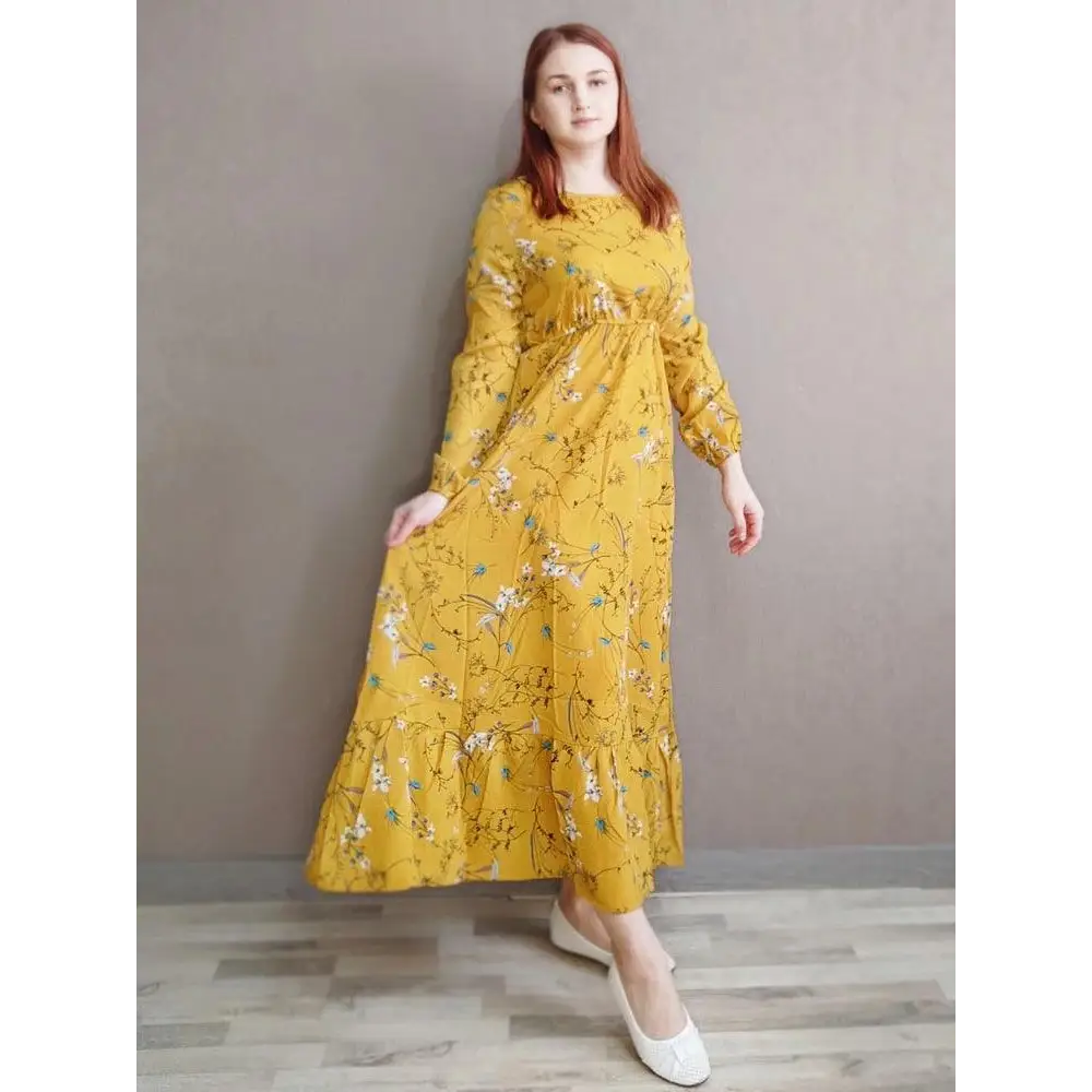 Spring Summer Women Maxi Dresses Casual Floral Printed O-neck Dress